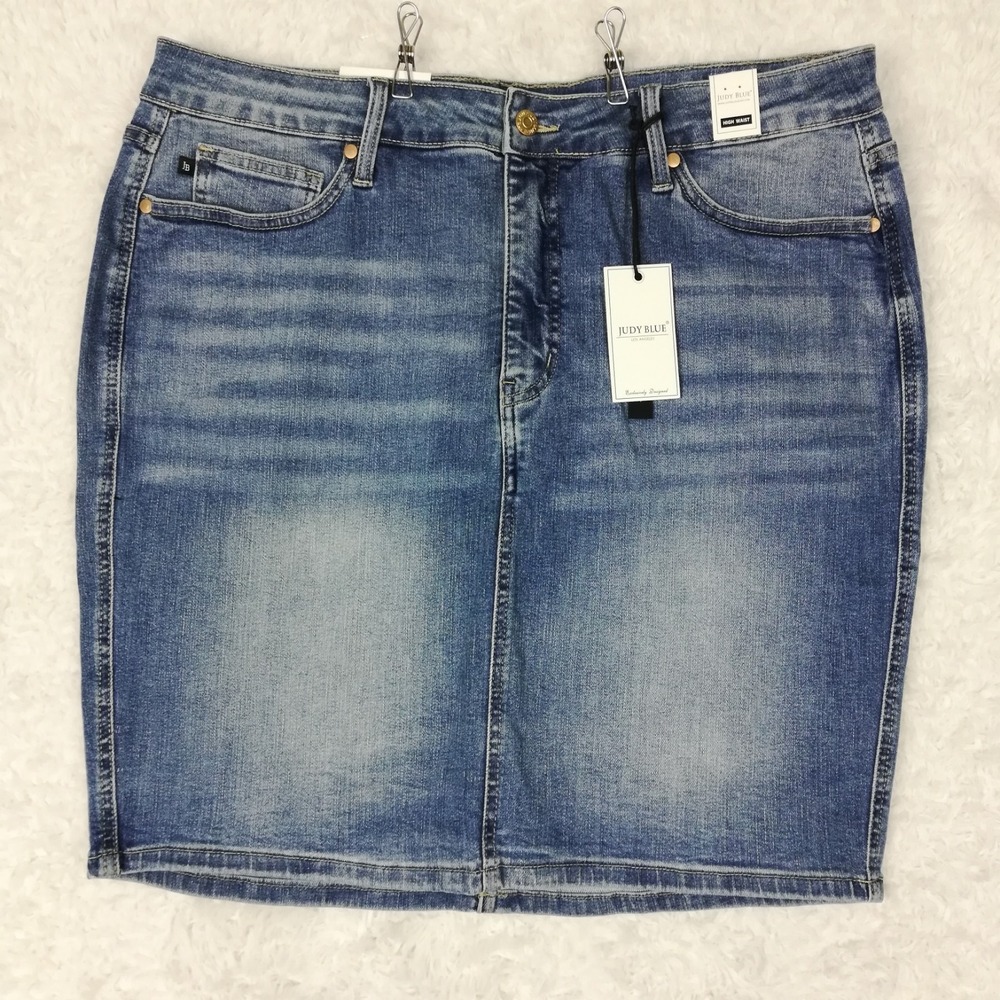 Judy Blue Womens Skirt Blue Denim Medium Wash High Waist Classic Plus 3XL New